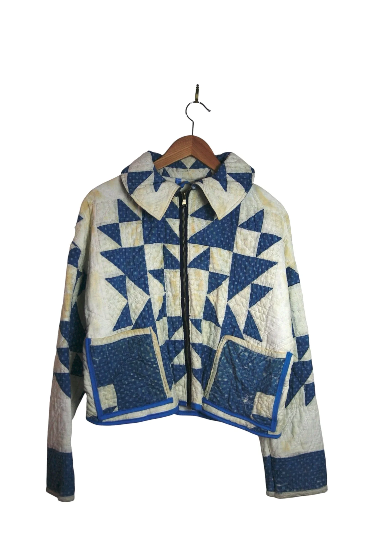 White and Denim Blue Quilt Trucker Coat