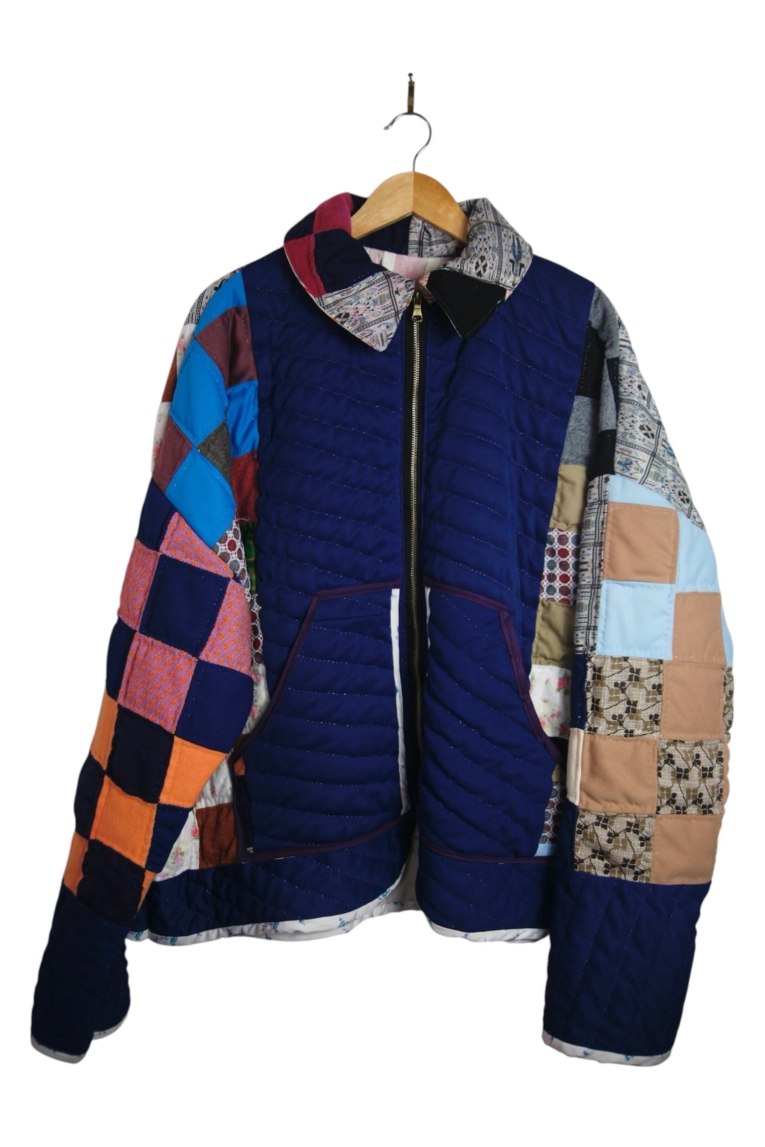 #77 - Navy Nine Square Quilt Trucker Coat