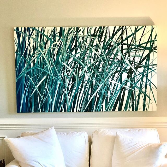 Loving how abstract a marsh at low tide actually is!! One good thing about living on a tidal creek is really seeing into the mud and grass... the textures suck you in... the smells ...the sky is a mere backdrop! 
Blue Marsh 36x60 oil on canvas #marsh
