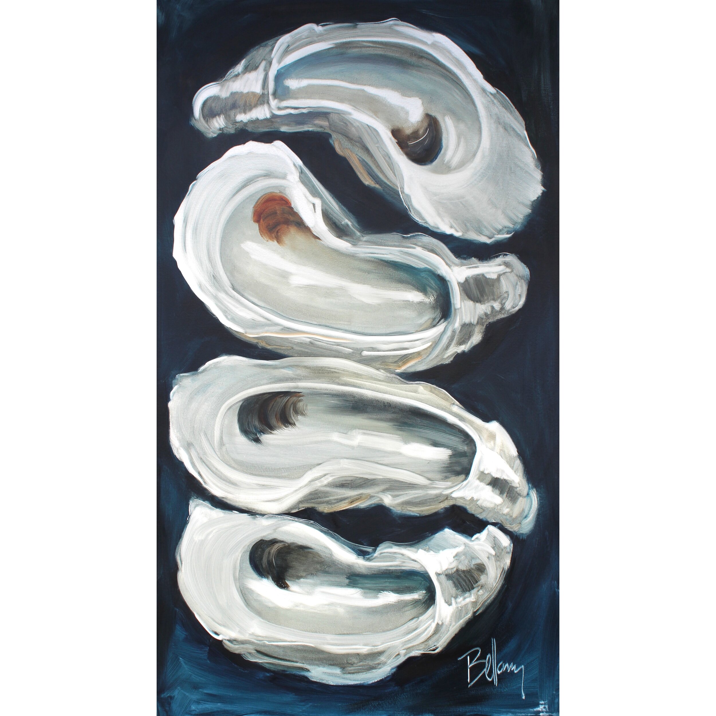 Stacked Oysters on Indigo 36x60 Oil on Canvas
