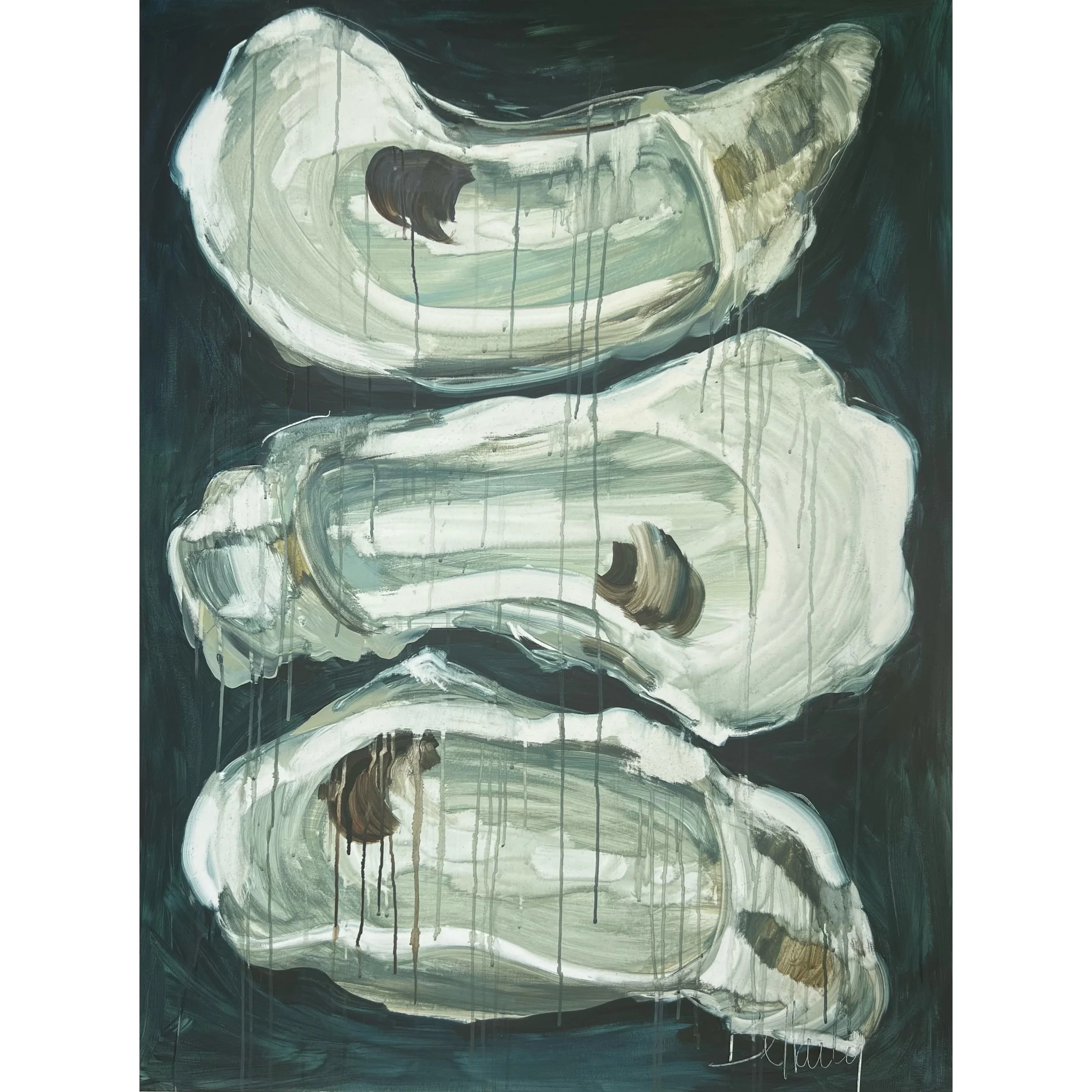 "Dripped Oysters" 36x48" Oil and Acrylic on Canvas (White Floater Frame)