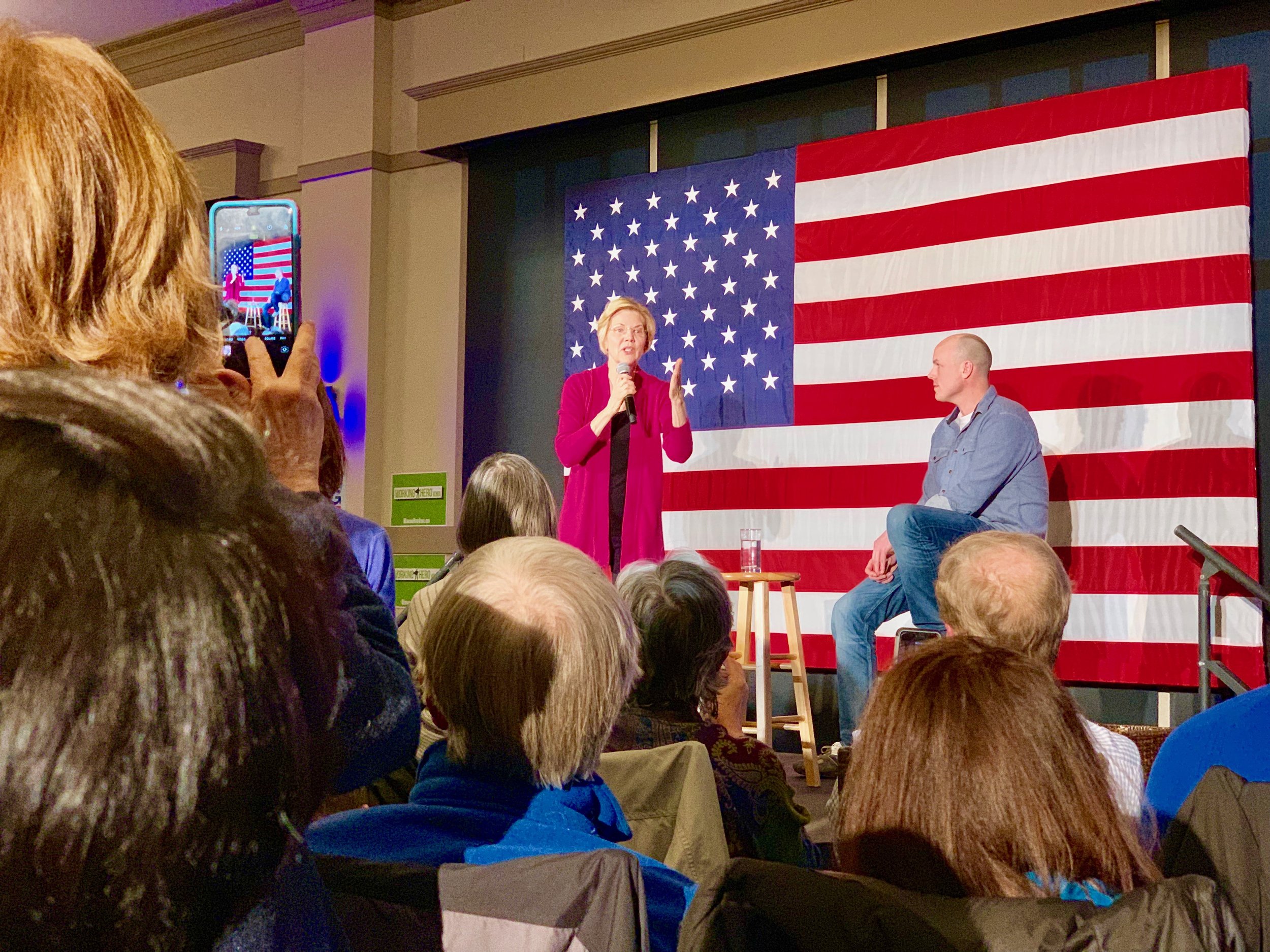 Senator Elizabeth Warren joins Working Hero Iowa director J.D. Scholten for an event in West Des Moines.
