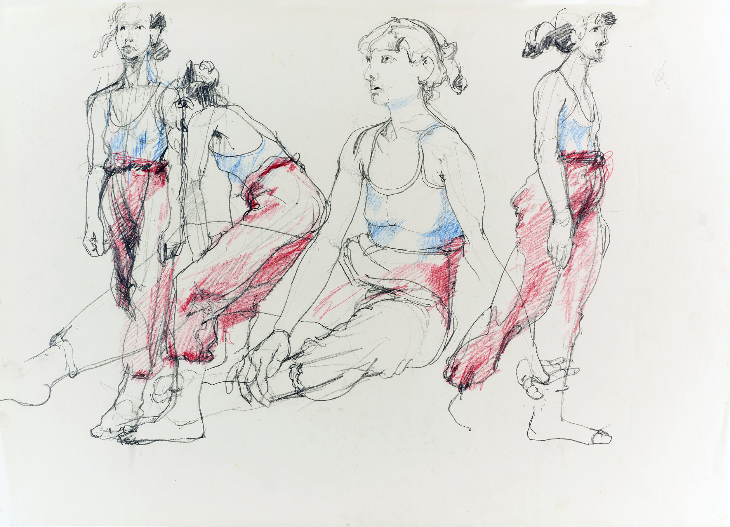 Farbstift-Bewegungsstudie nach Modell, 1980