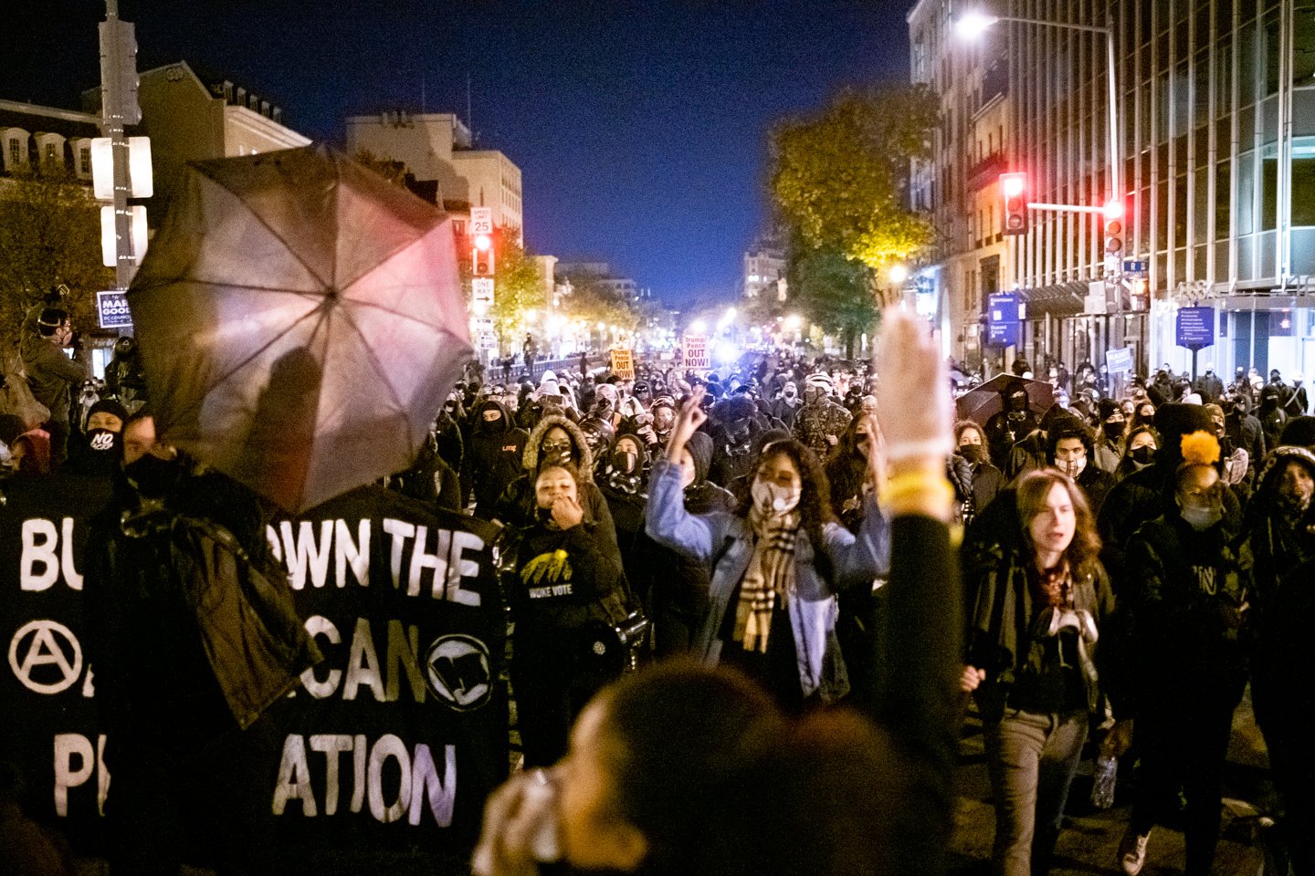  Early in the morning after election night, and with the Presidential race still undecided between Republican President Donald Trump and Democratic Candidate Joe Biden, hundreds of demonstrators marched with local organizers from Black Lives Matter P