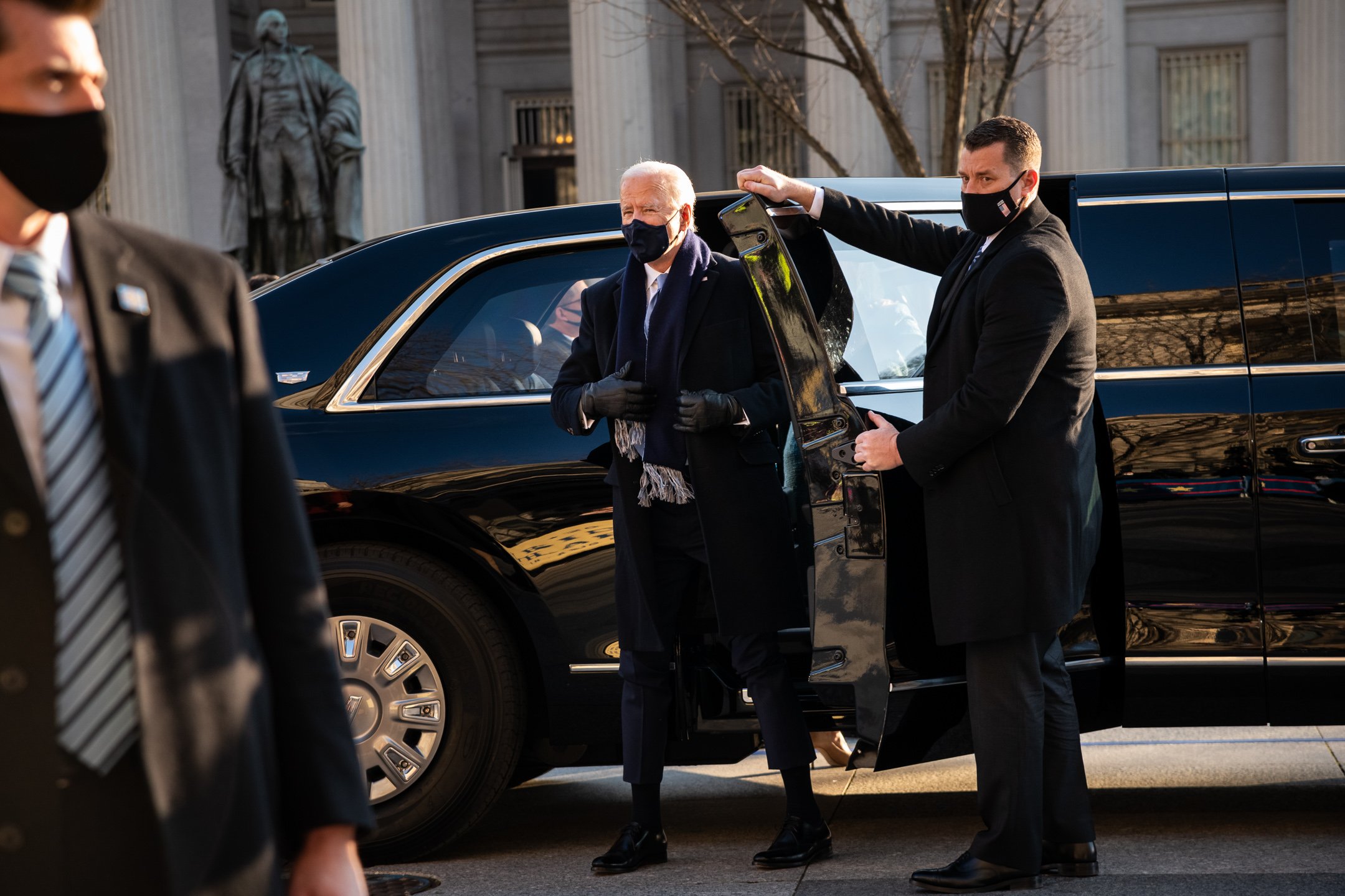  President Joe Biden arrives at the White House for the first time while in office, on Inauguration Day, in Washington, D.C., on January 20, 2021. (Graeme Sloan for Sipa USA) 