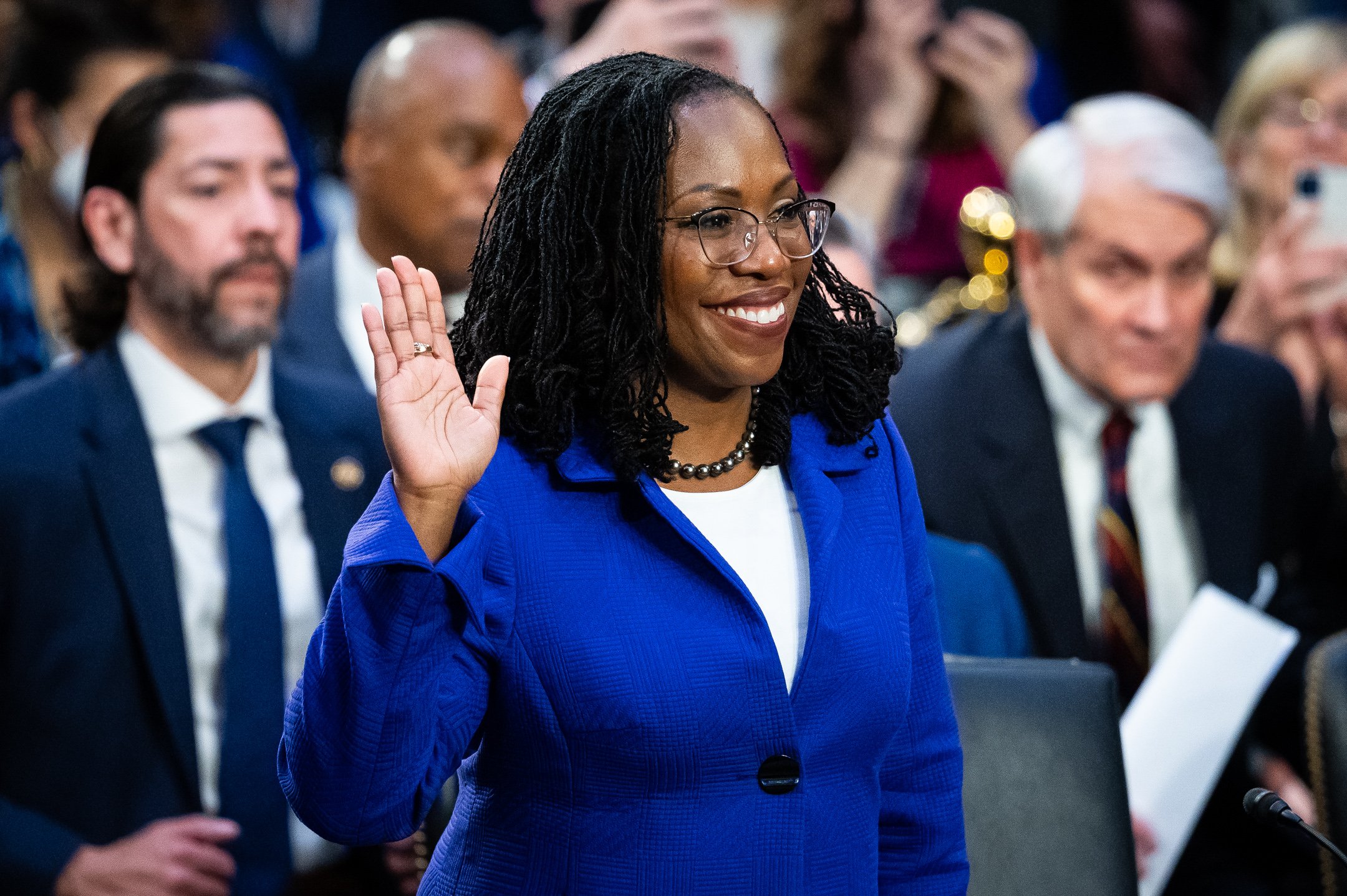  Supreme Court nominee Judge Ketanji Brown Jackson is sworn-in during Senate Judiciary Committee confirmation hearings for her nomination to the Supreme Court, at the U.S. Capitol, in Washington, D.C., on March 21, 2022. (Graeme Sloan for Sipa USA) 