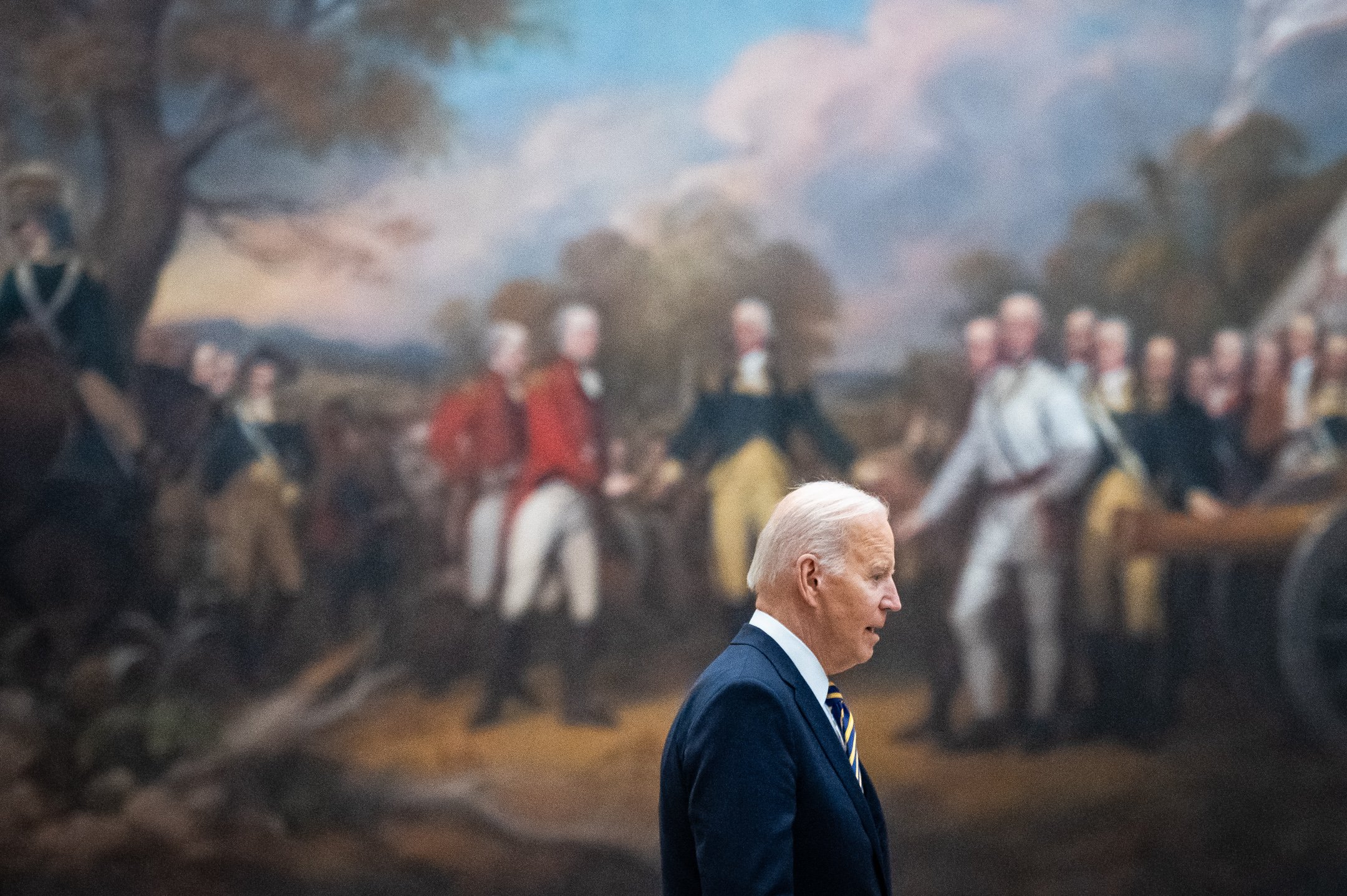  President Joe Biden walks through the U.S. Capitol Rotunda after paying respects to the late Representative Don Young (R-AK), whose remains were lying in state in Statuary Hall, in Washington, D.C., on March 29, 2022. (Graeme Sloan for Sipa USA) 