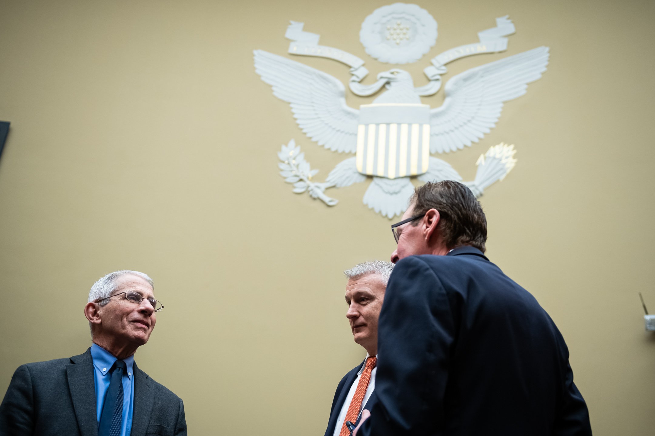  Dr. Anthony Fauci, director of the National Institute of Allergy and Infectious Diseases at the National Institutes of Health, speaks with other witnesses before an emergency House Oversight and Reform Committee hearing on government preparedness an