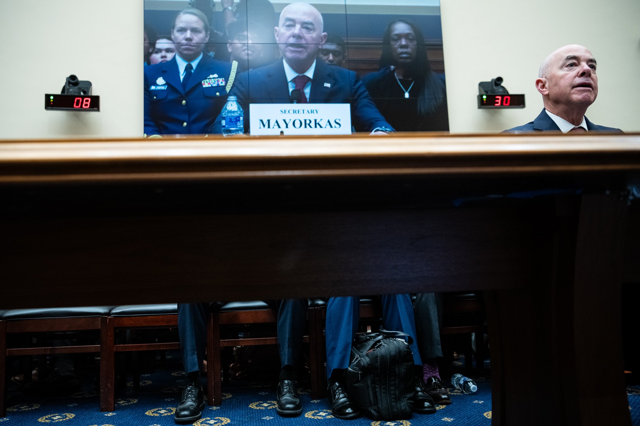  Homeland Security Secretary Alejandro Mayorkas testifies during a House Judiciary Committee oversight hearing, at the U.S. Capitol, in Washington, D.C., on, July 26, 2023. (Graeme Sloan for Sipa USA) 