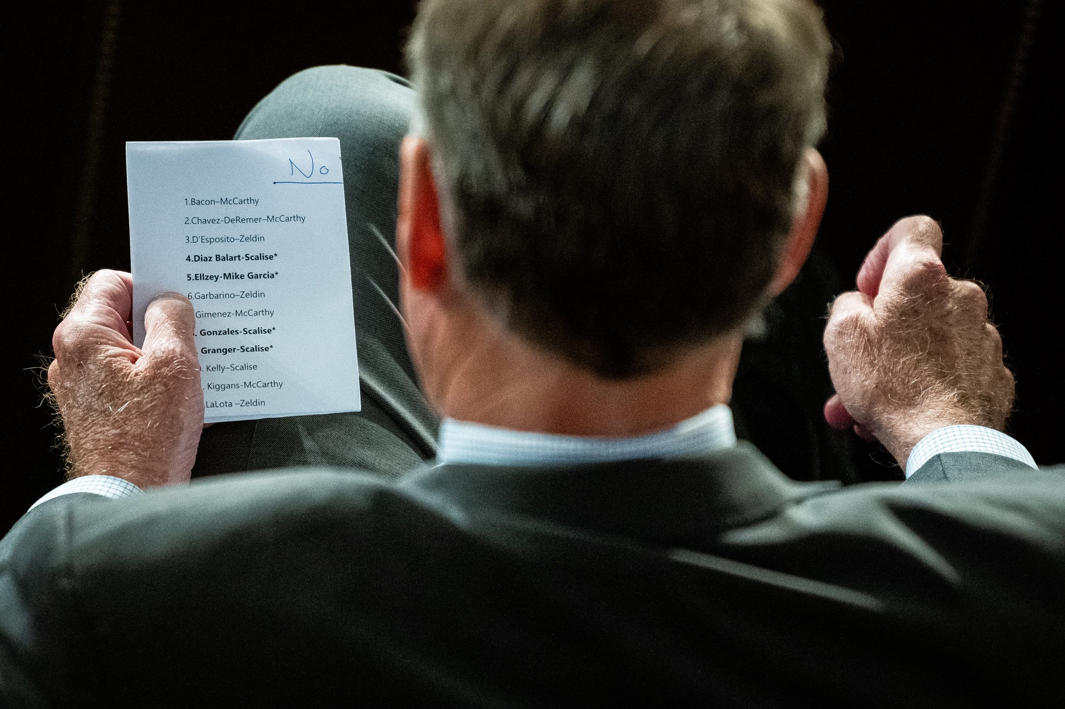  A Democrat lawmaker reads a list of no-votes during a second round of voting on Representative Jim Jordan (R-OH) to be Speaker of the House, in the House Chamber, at the U.S. Capitol, in Washington, D.C., on October 18, 2023. (Graeme Sloan for Sipa 