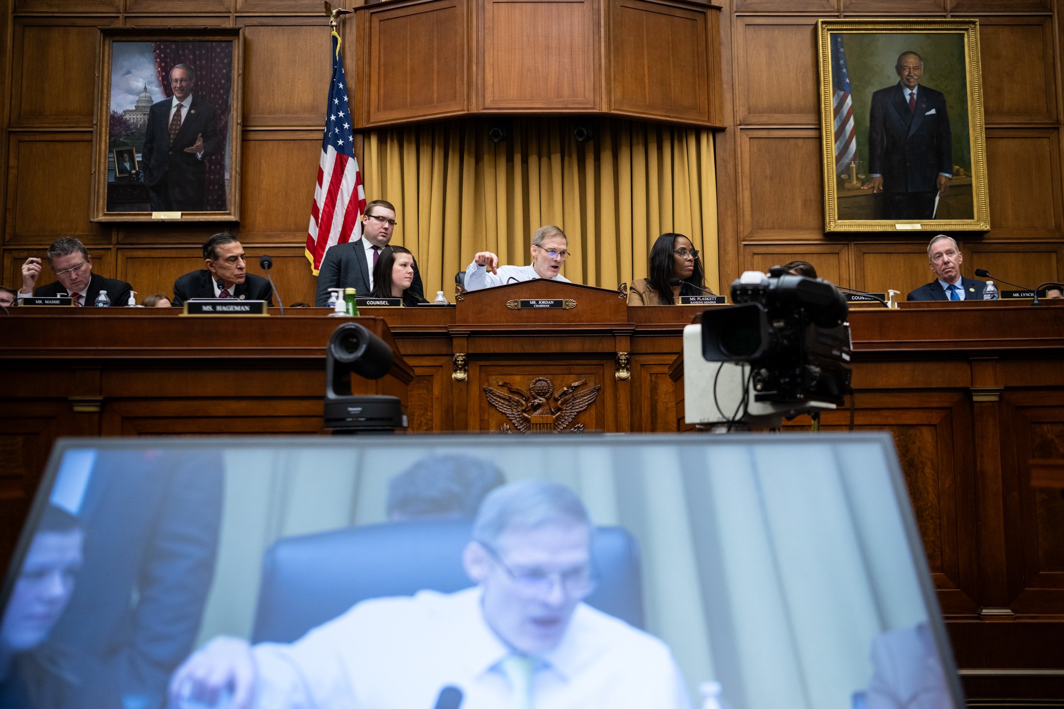  Representative Jim Jordan (R-OH), Committee and Subcommittee Chair, speaks during a House Judiciary Select Subcommittee hearing on the Weaponization of the Federal Government, at the U.S. Capitol, in Washington, D.C., on February 9, 2023. (Graeme Sl