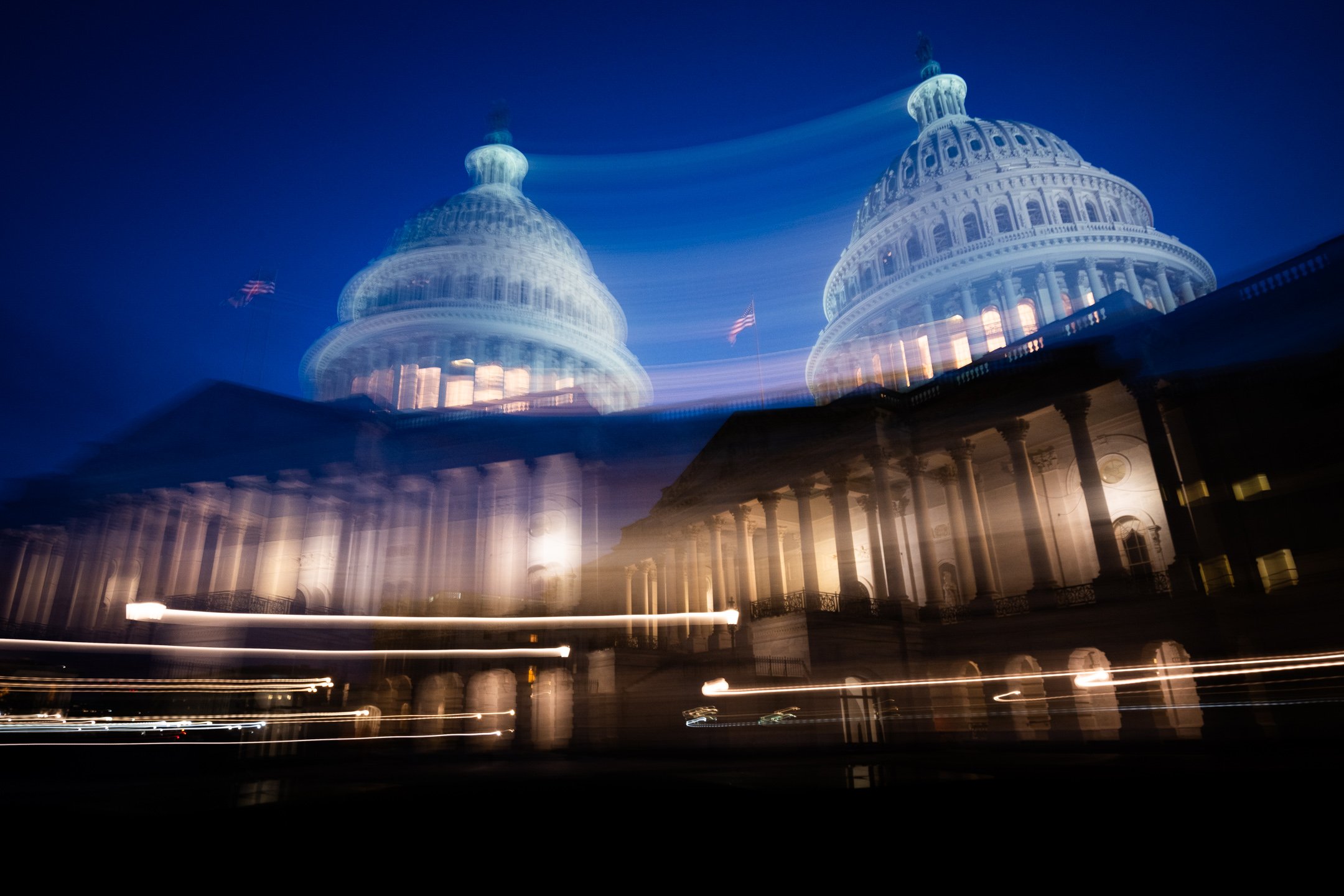  The U.S. Capitol Building at dusk, photographed with a motion blur technique, in Washington, D.C., on January 2, 2021. (Graeme Sloan/Sipa USA) 