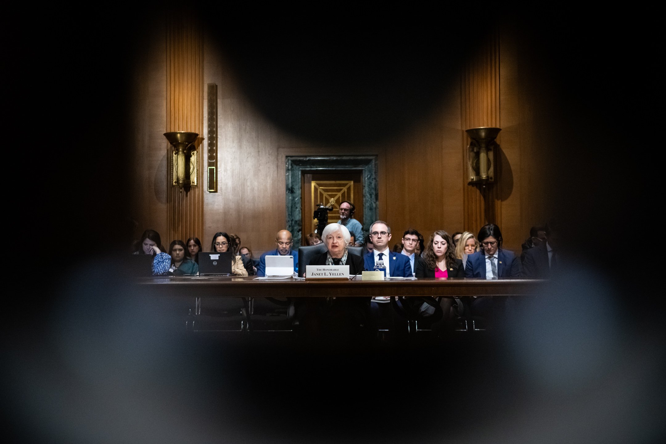  Treasury Secretary Janet Yellen testifies during a Senate Finance Committee hearing on the 2024 budget, at the U.S. Capitol, in Washington, D.C., on March 16, 2023. (Graeme Sloan for Sipa USA) 