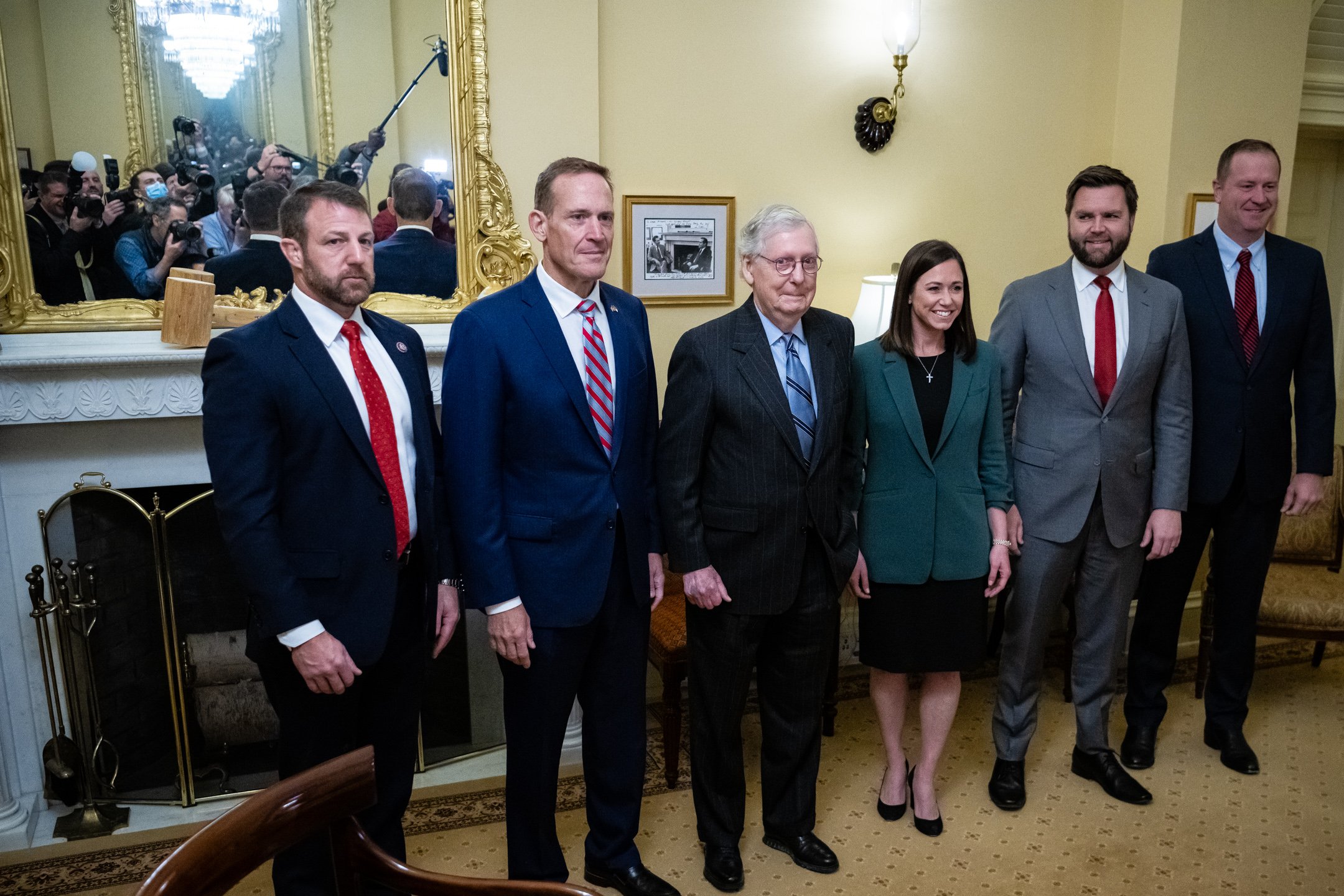  Senator Mitch McConnell (R-KY), the Senate Minority Leader, third-left, poses for a photo with a group Senators-elect soon after midterm elections, before meeting privately in the Leader’s office, at the U.S. Capitol, in Washington, D.C., on Novembe