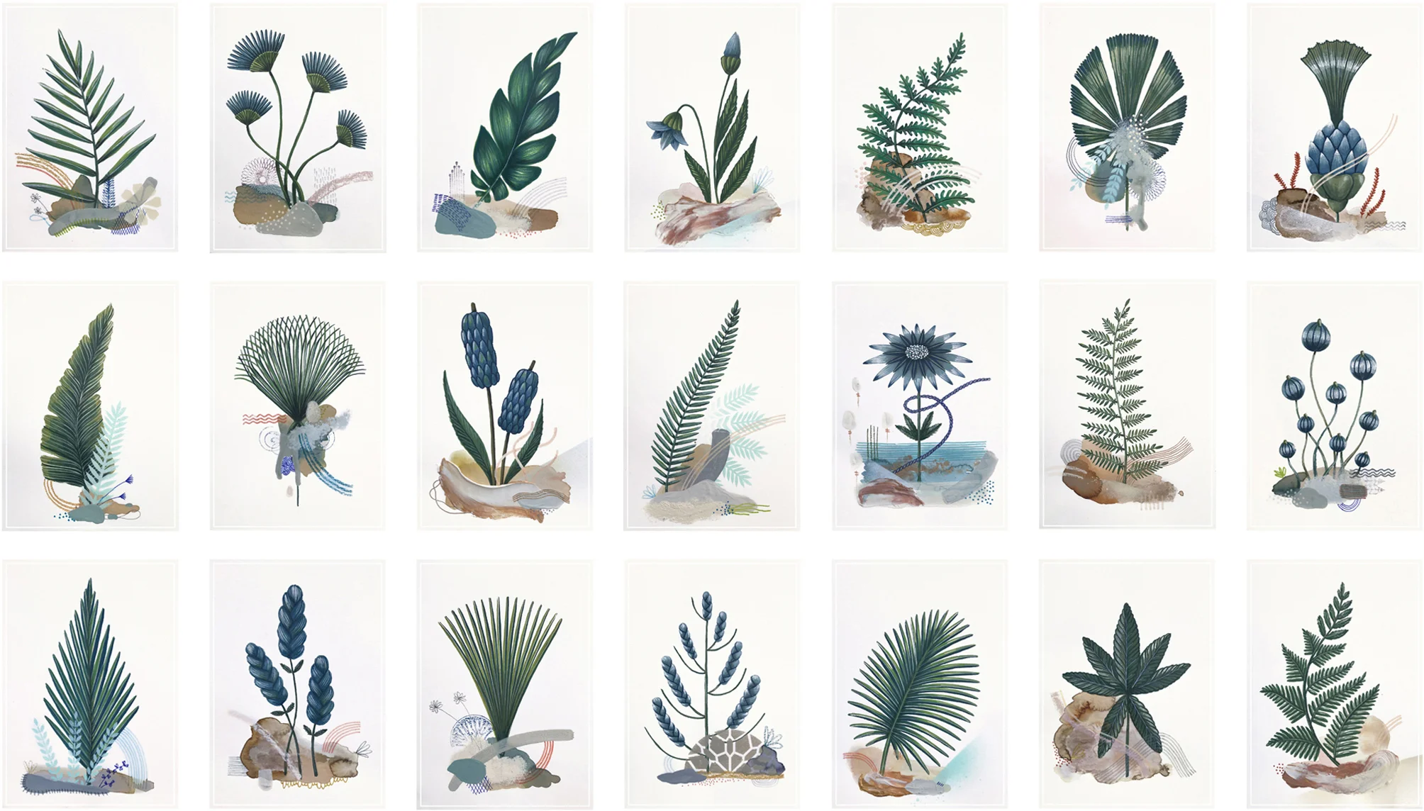 Botanic Garden Imaginary Herbarium, serie of 66 dessins A5 - Mix medi | 2018