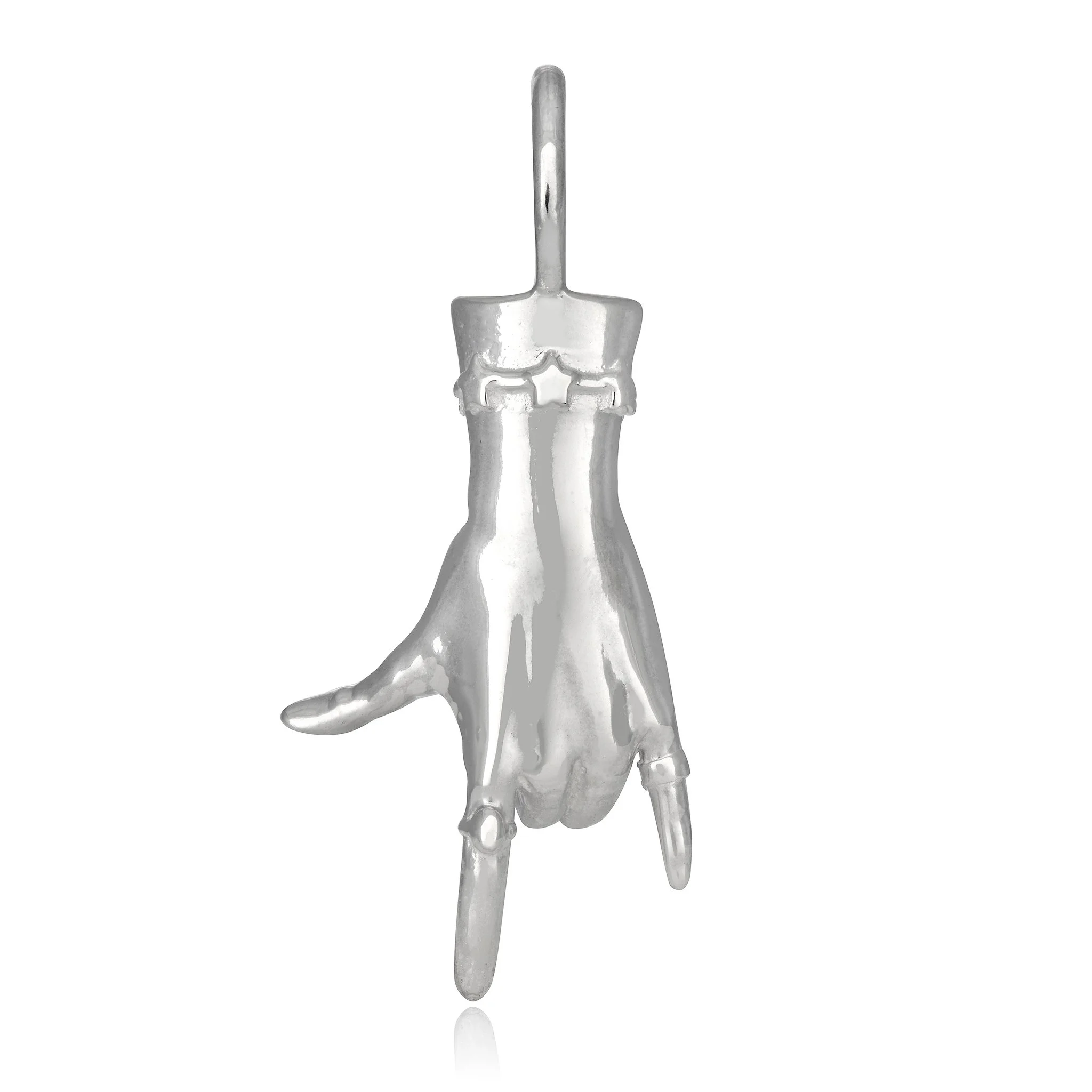 "I Love You" ASL Ladyfinger Charm in Silver — Maura Green