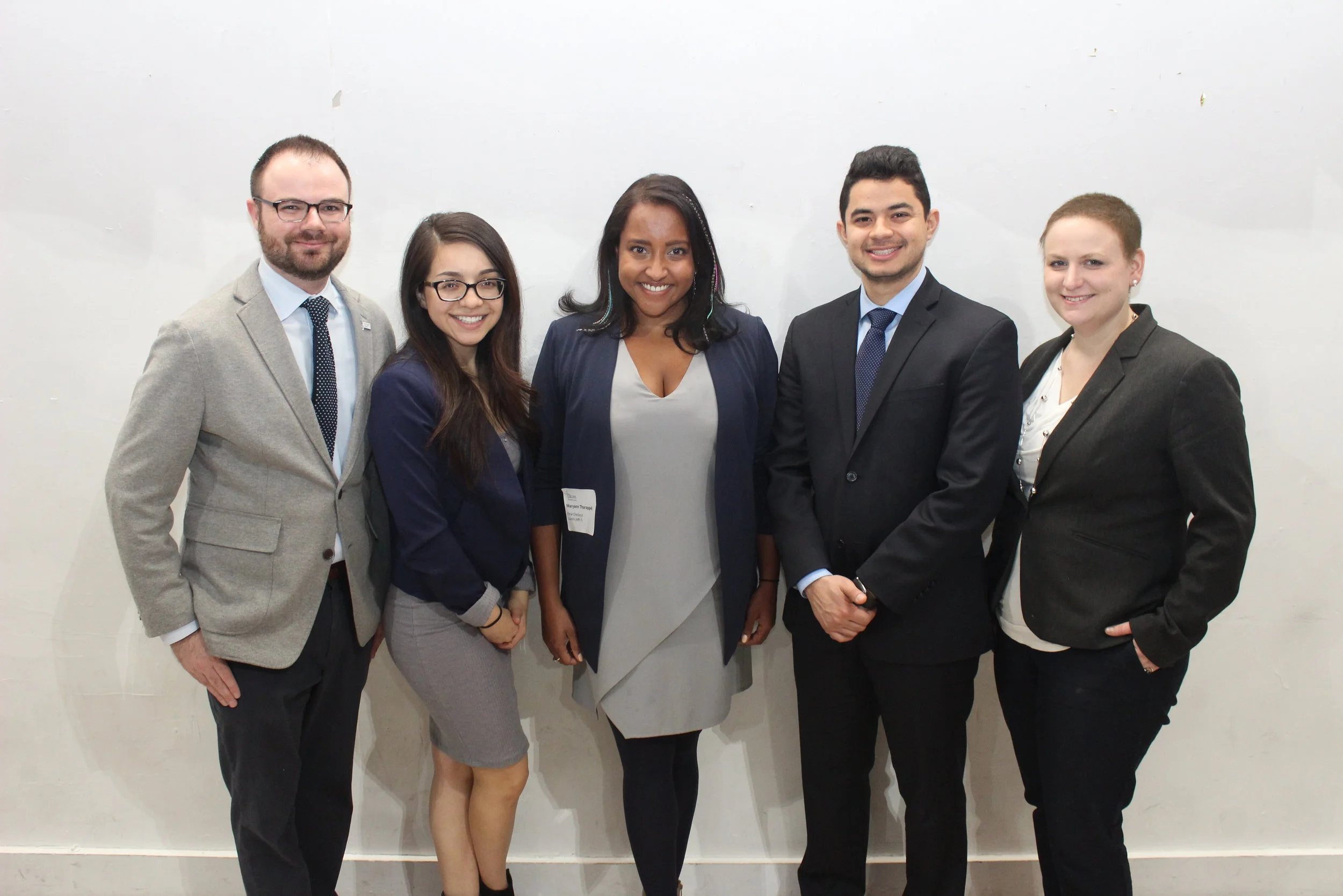 Justice Fellows L-R John Travis, Cecilia Lopez, CCCS’ Maryann Tharappel, Luis Rodriguez, Sarah Burpee