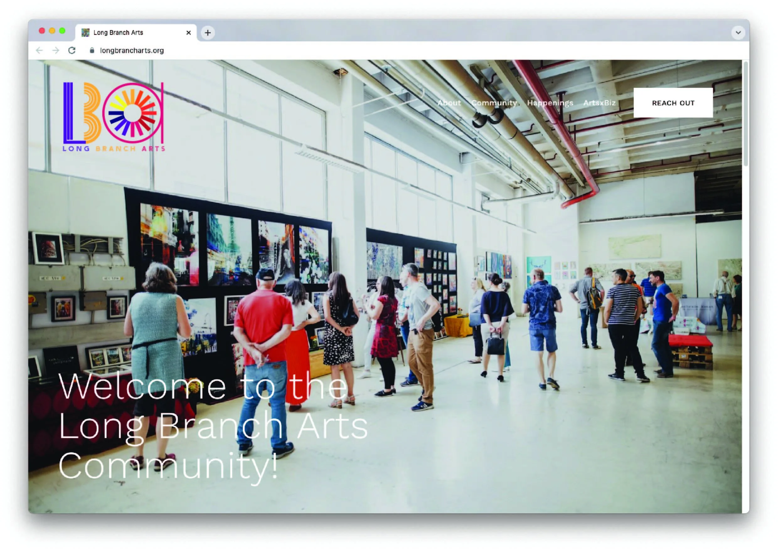 Long Branch Arts Logo mockup on website 