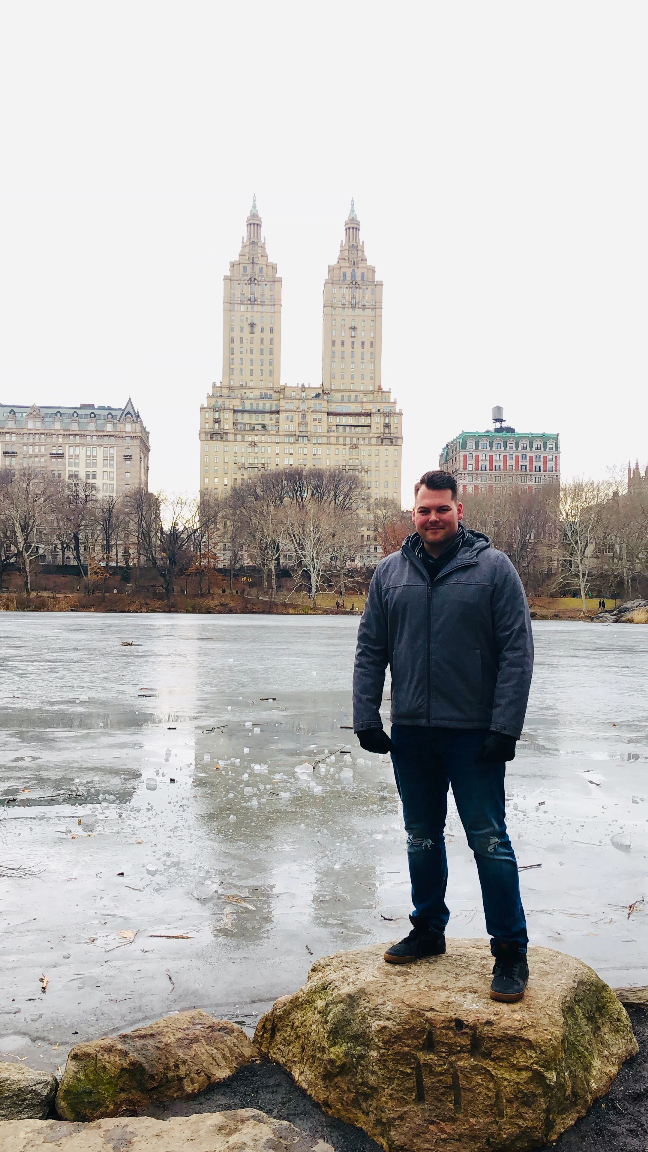 Frozen Lake @ Central Park. Living in San Diego, you don’t see this. Ever. I’m also really curious what the engraving of the stone I’m standing on is.