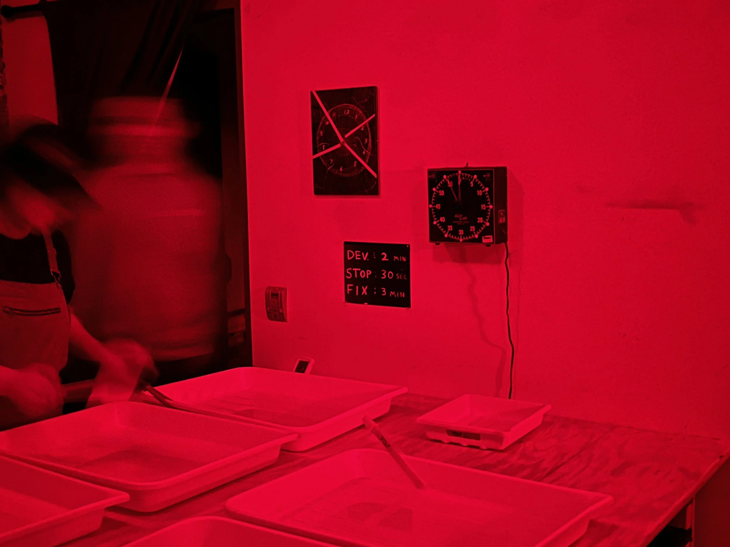 View inside of the darkroom created by artist Luke Stettner at the Mattress Factory for his collaborative exhibition, State of the Sky, 2023-2026