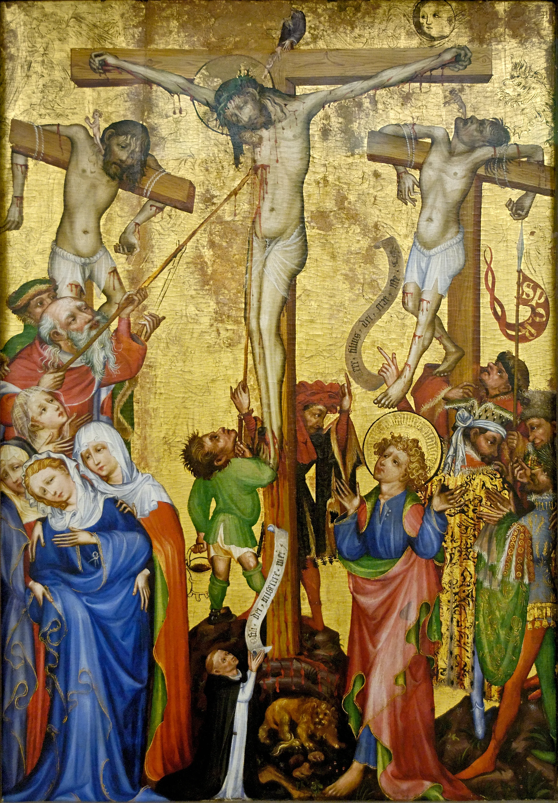 Artist: A Strasburgian painter Possibly Hermann Schadeberg. Title: The Crucifixion. Date: Between 1410 and 1415. This artwork is in the public domain.