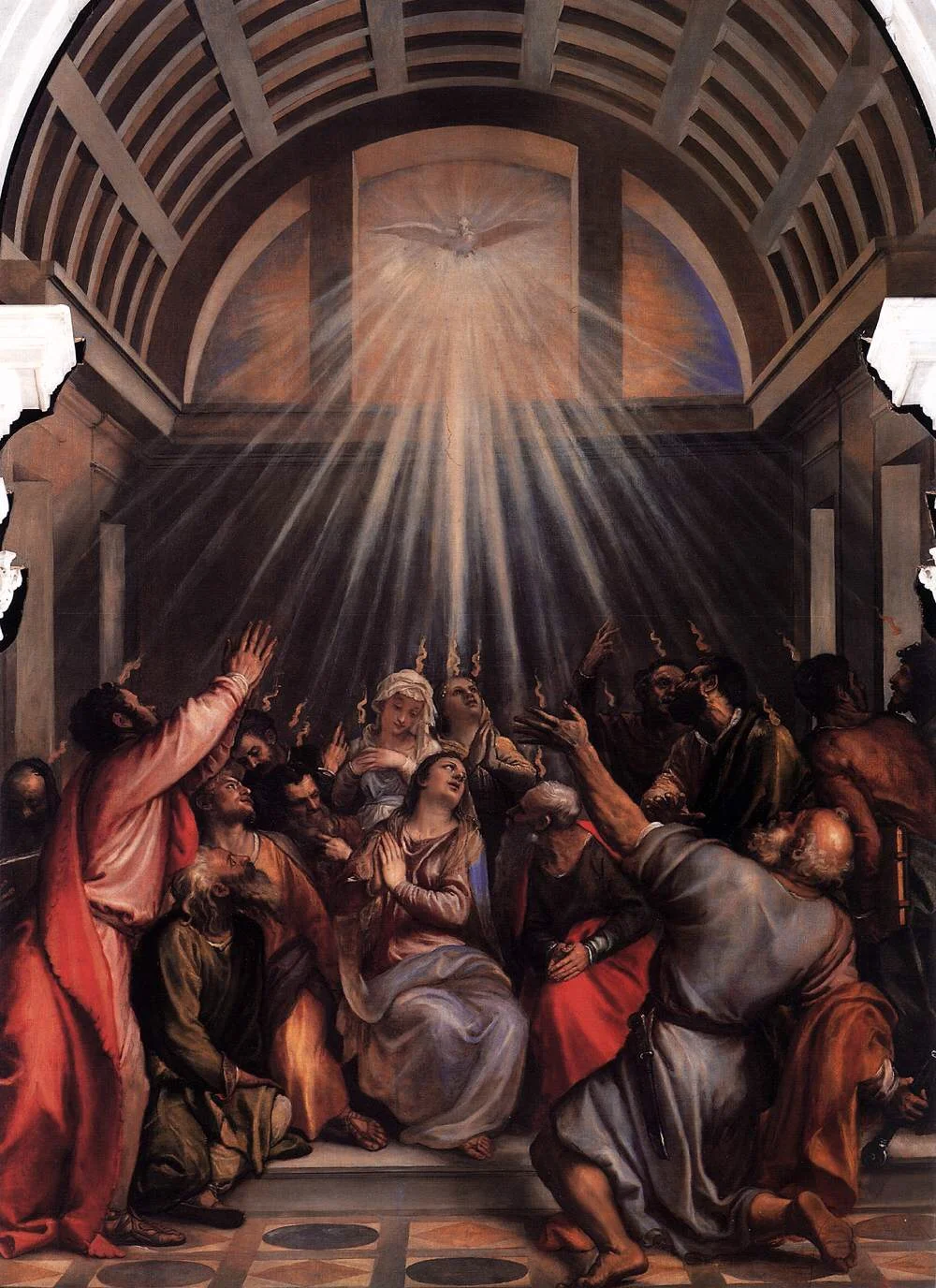 Artist: Titian. Title: The Descent of the Holy Ghost. Date: Circa 1545. This work is in the public domain. {{ PD-US }}