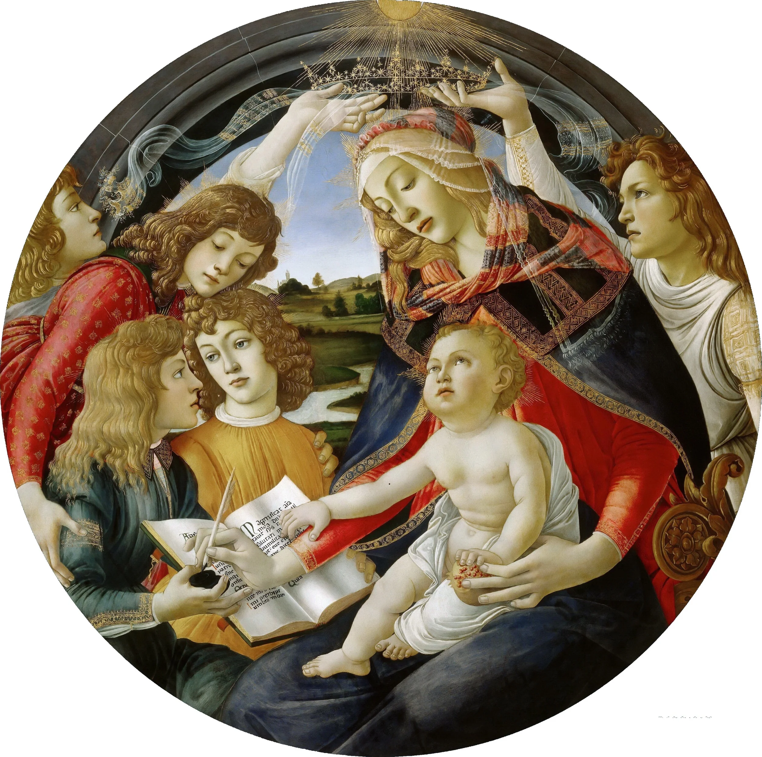 The Madonna of the Magnificat by Sandro Botticelli. Date: 1483. This work of art is in the public domain.