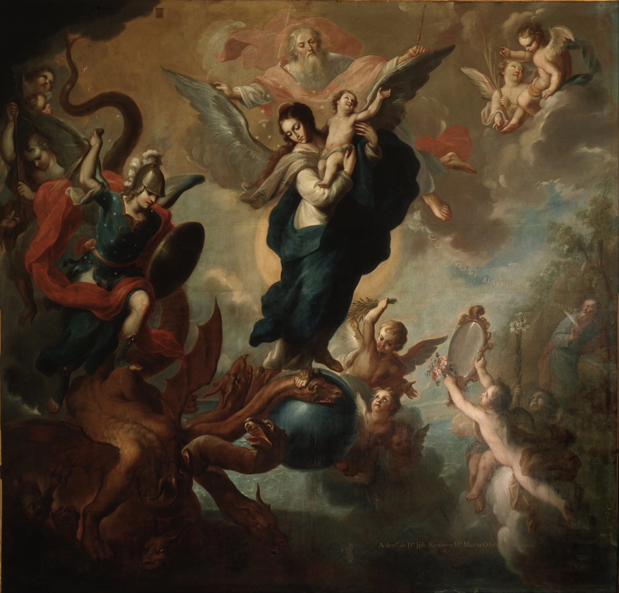 The Virgin of the Apocalypse by Miguel Cabrera. 1760. This work of art is in the public domain. {{PD}}