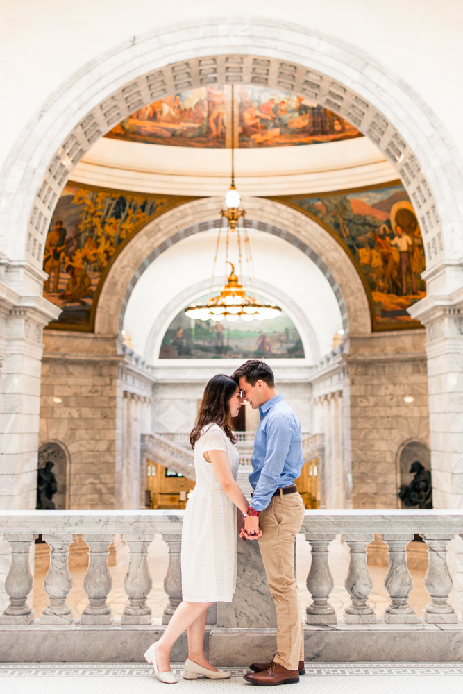 Karen and Keith chose a subtle palette that coordinated well with both the inside and the outside of the Utah State Capitol building. The dress shirt and cute white dress gave their session a classy feel.