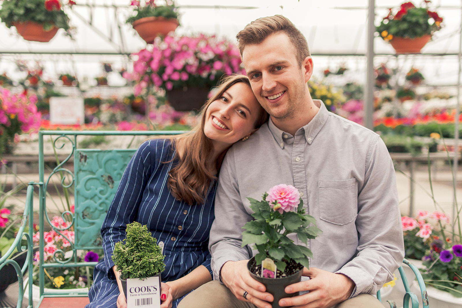 Cook’s Greenhouse, greenhouse engagement photos, spring engagement photos, relaxed engagement photos, candid engagement photos, Forge Jewelry