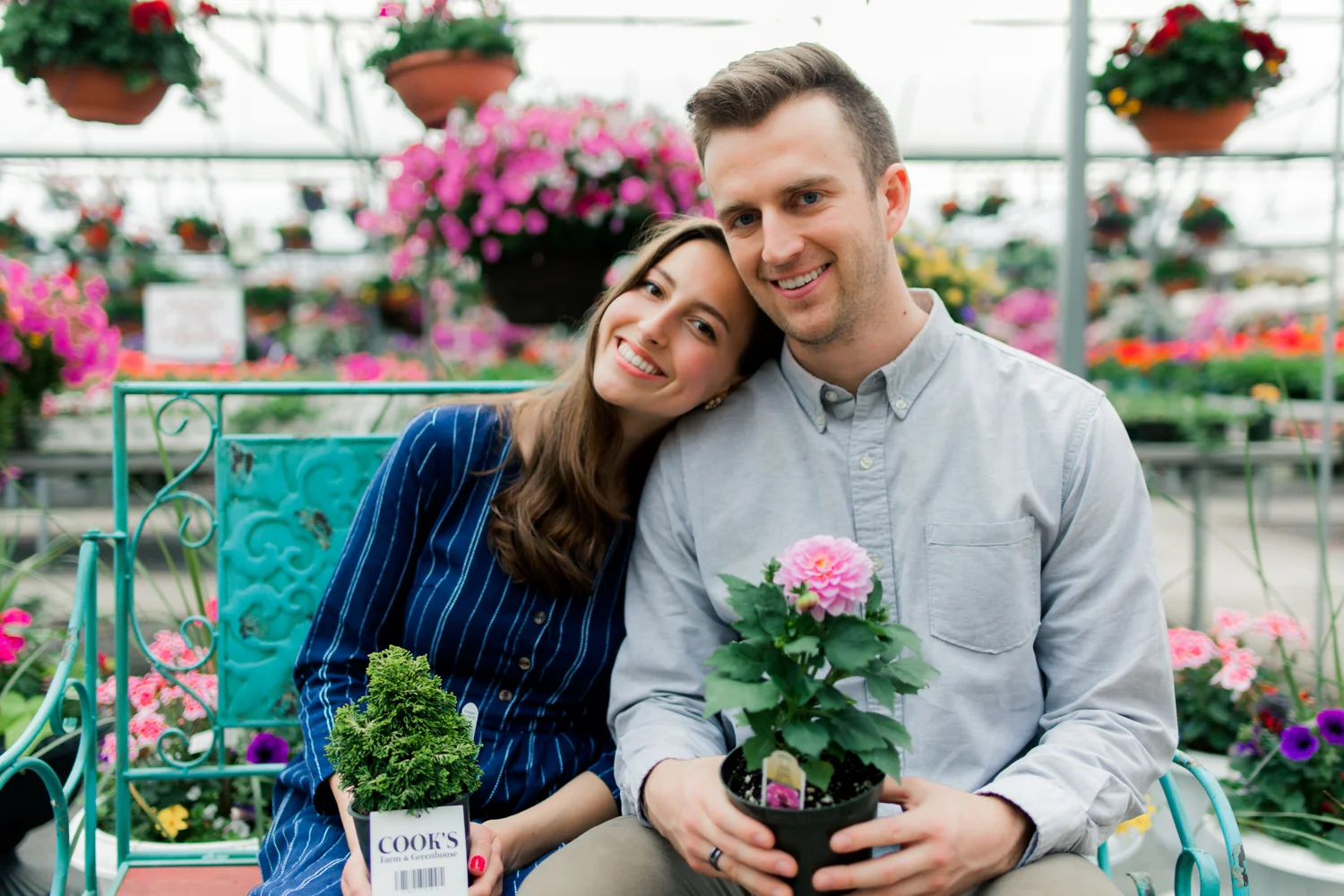 Greenhouse engagement photos, Cook’s Farm and Greenhouse