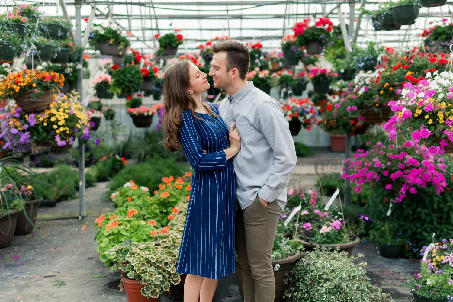 Greenhouse engagement photos, Cook’s Farm and Greenhouse