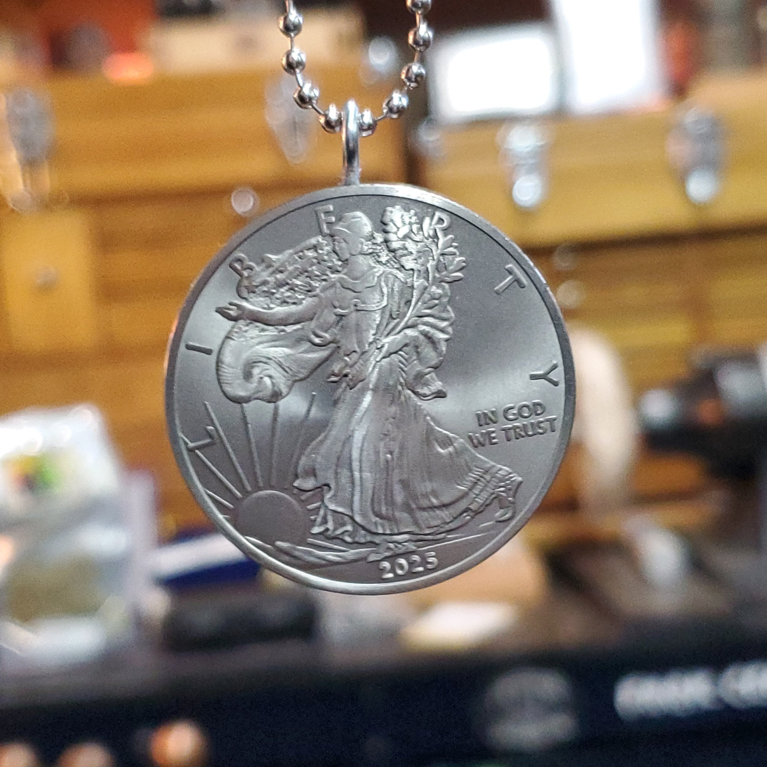 2025 Titanium Eagle Necklace. 1oz Pure Titanium on Ball Chain.