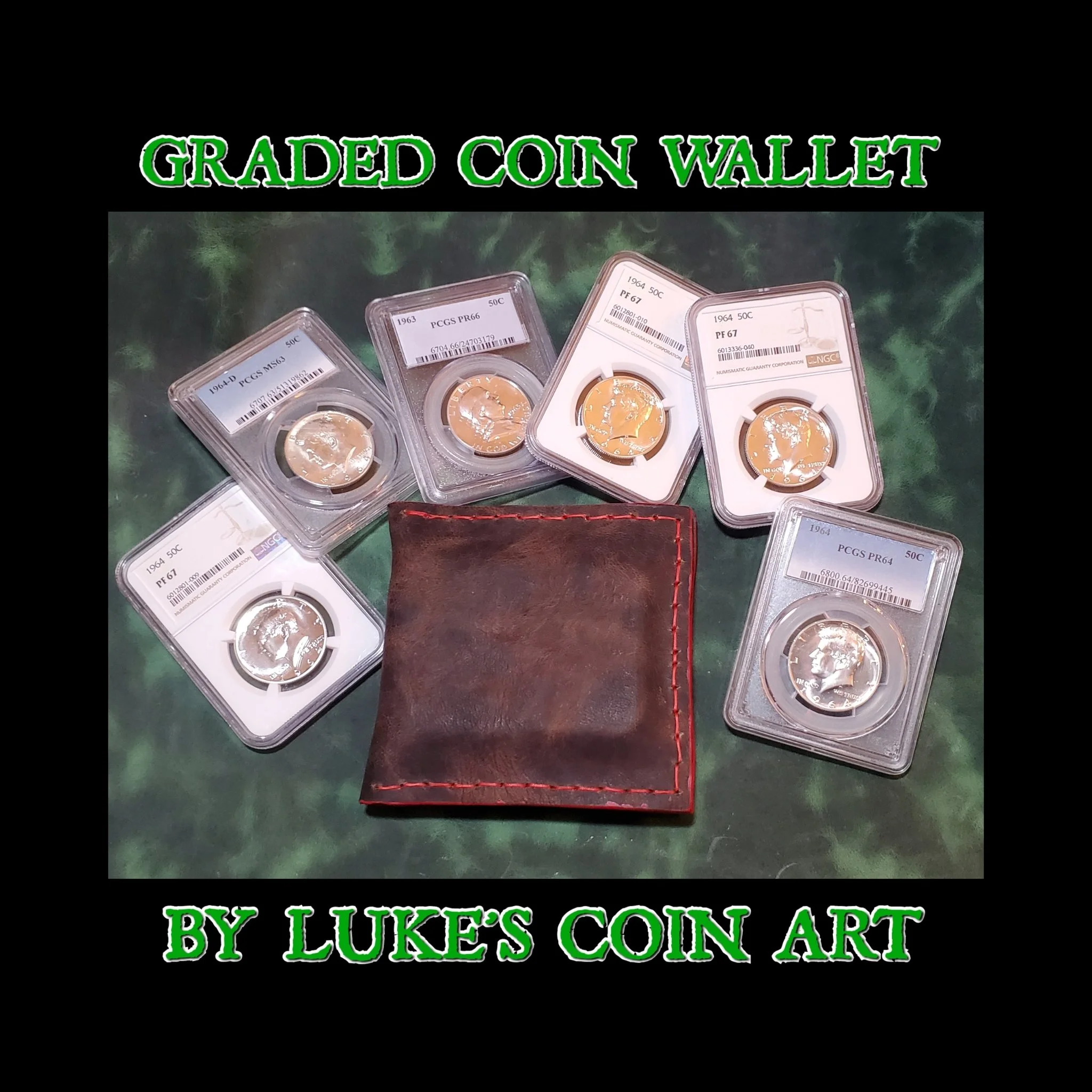 Handmade Leather Wallet for 2 Graded Coins.