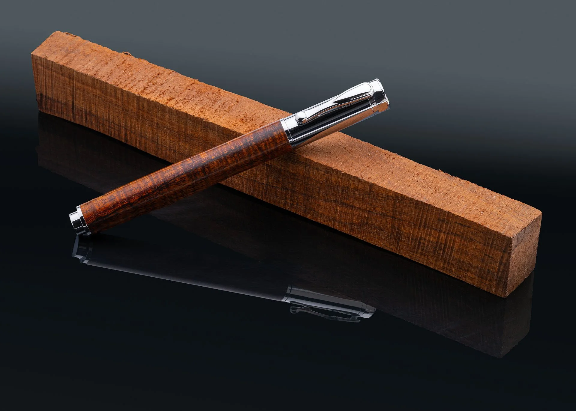 Hawaiian Curly Koa Chrome Magnetic Rollerball