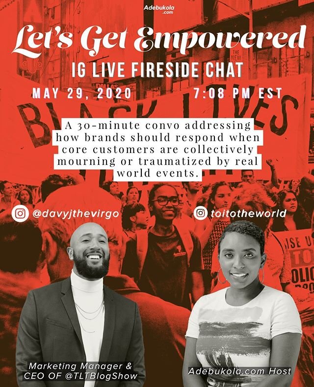 TONIGHT! We&rsquo;re joined by Marketing Manager and CEO @davyjthevirgo to ask the biggest questions for brands right now......
⠀
What happens as a small biz, when your core customers are, yet again, collectively mourning a death of a Black person ki