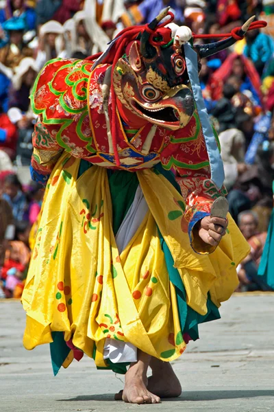 During the mask dances, the Buddhist deities are invoked to remove misfortunes. These dances are believed to suppress evil spirits and demons and to bring happiness to all sentient beings.