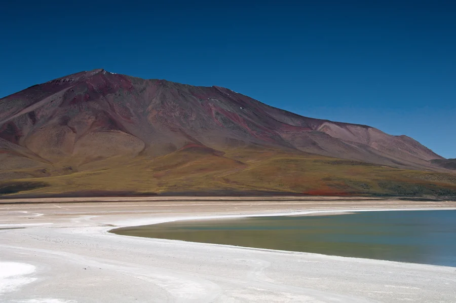 Laguna Verde is blue/green in color due to deposits of arsenic, lead, copper and other heavy minerals.