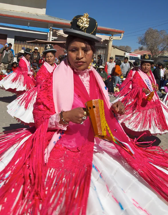 With the arrival of the Spanish, European dances and the dances of African slaves were introduced into the Andes. This resulted in the hybrid dances and costumes that now characterize most Bolivian celebrations.