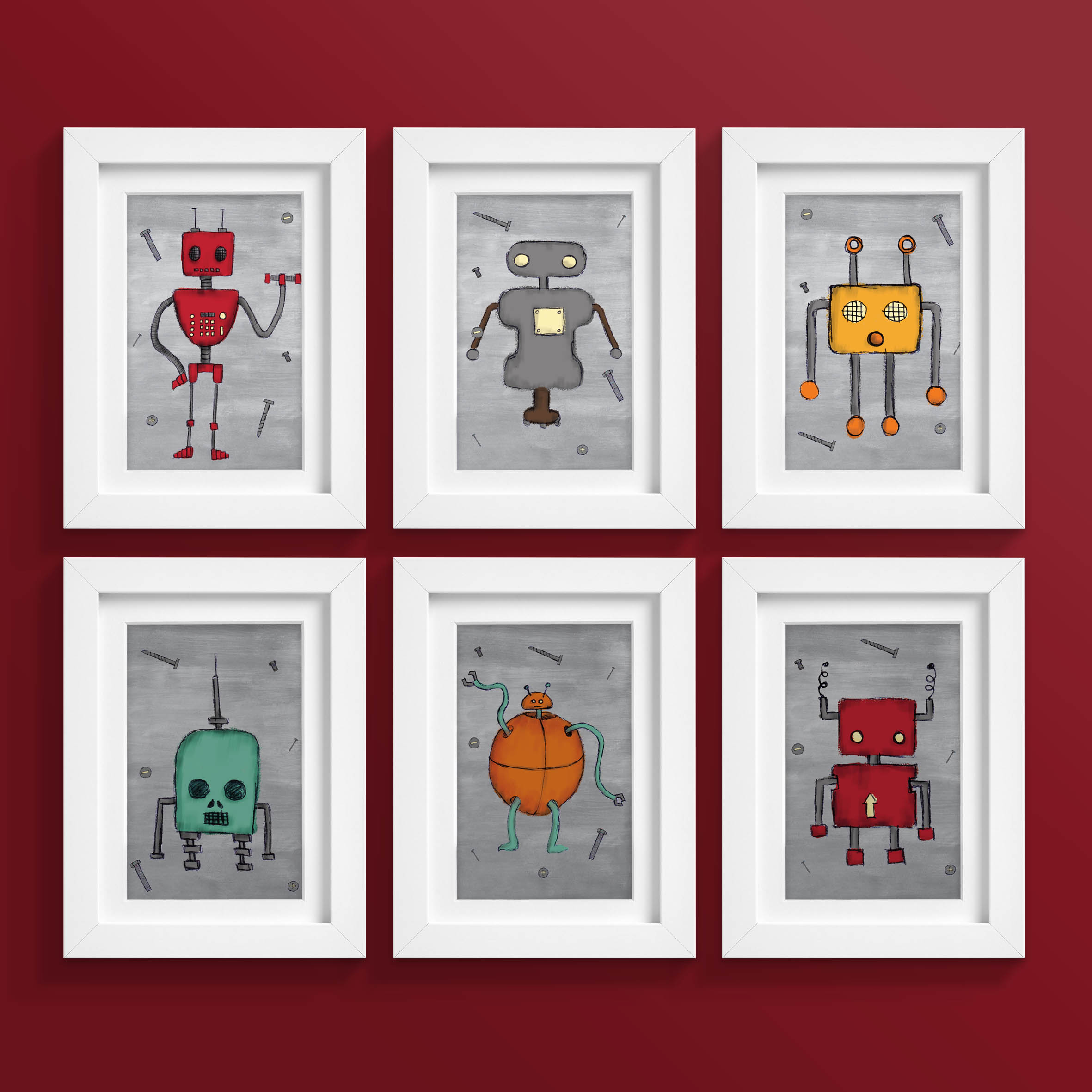 Set of 6 Nursery Art Robot Postcard Prints