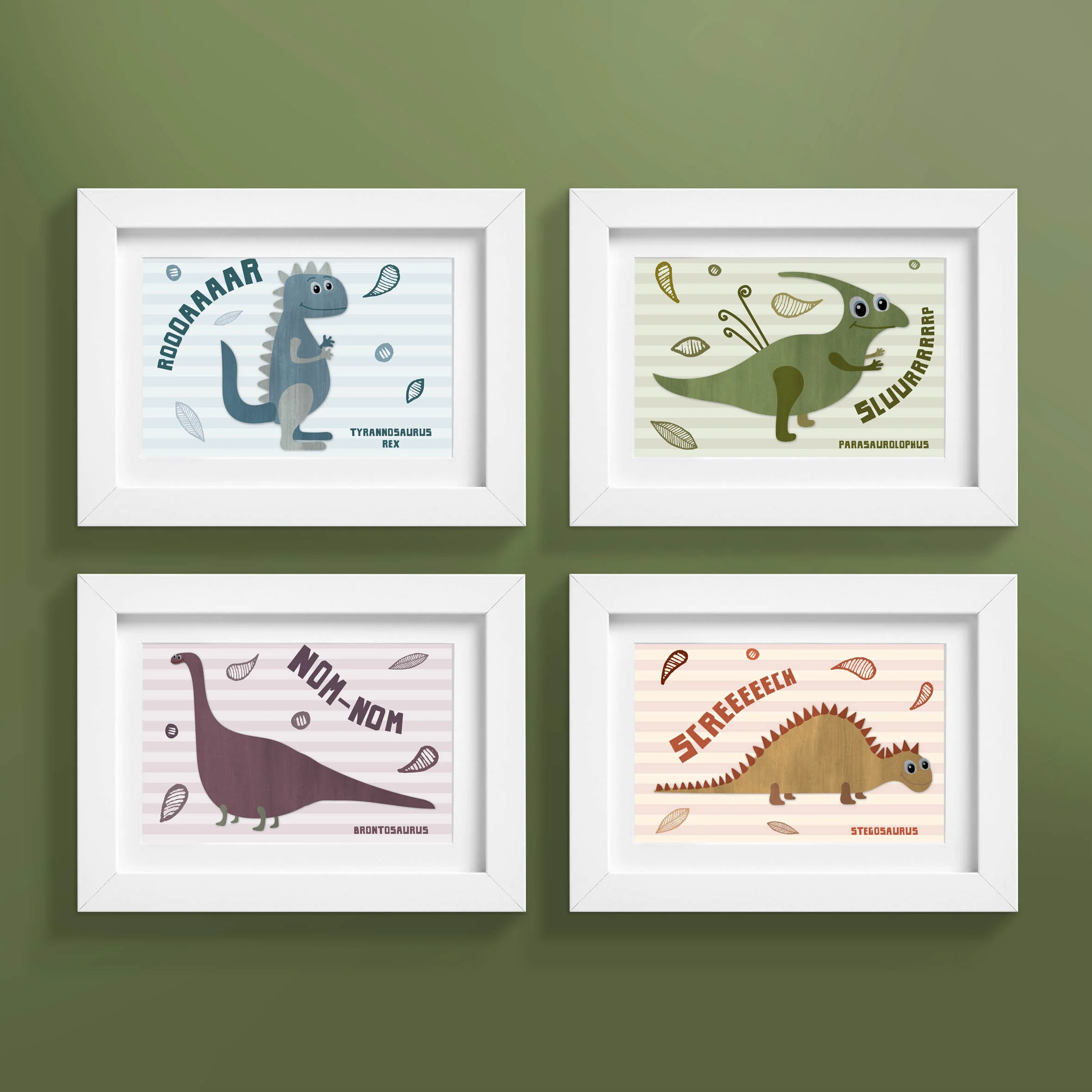 Set of 4 Nursery Art Dinosaur Postcard Prints