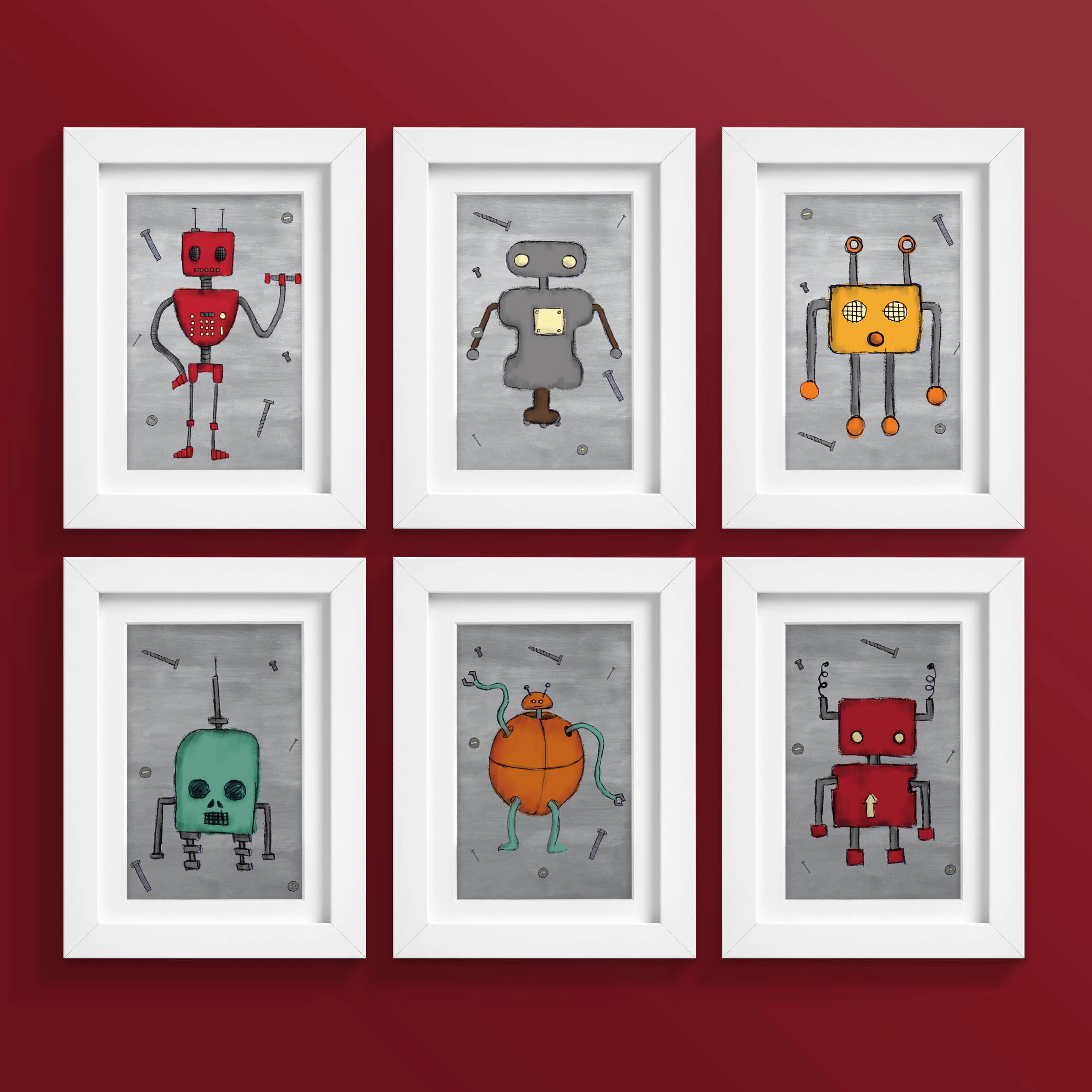 Set of 6 Robot Postcards Digital Download
