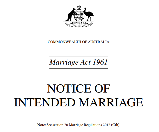 Notice of Intended Marriage form first page