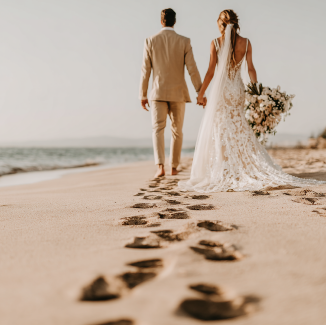 Wedding Couple walking on beach_Bilinga Beach Weddings