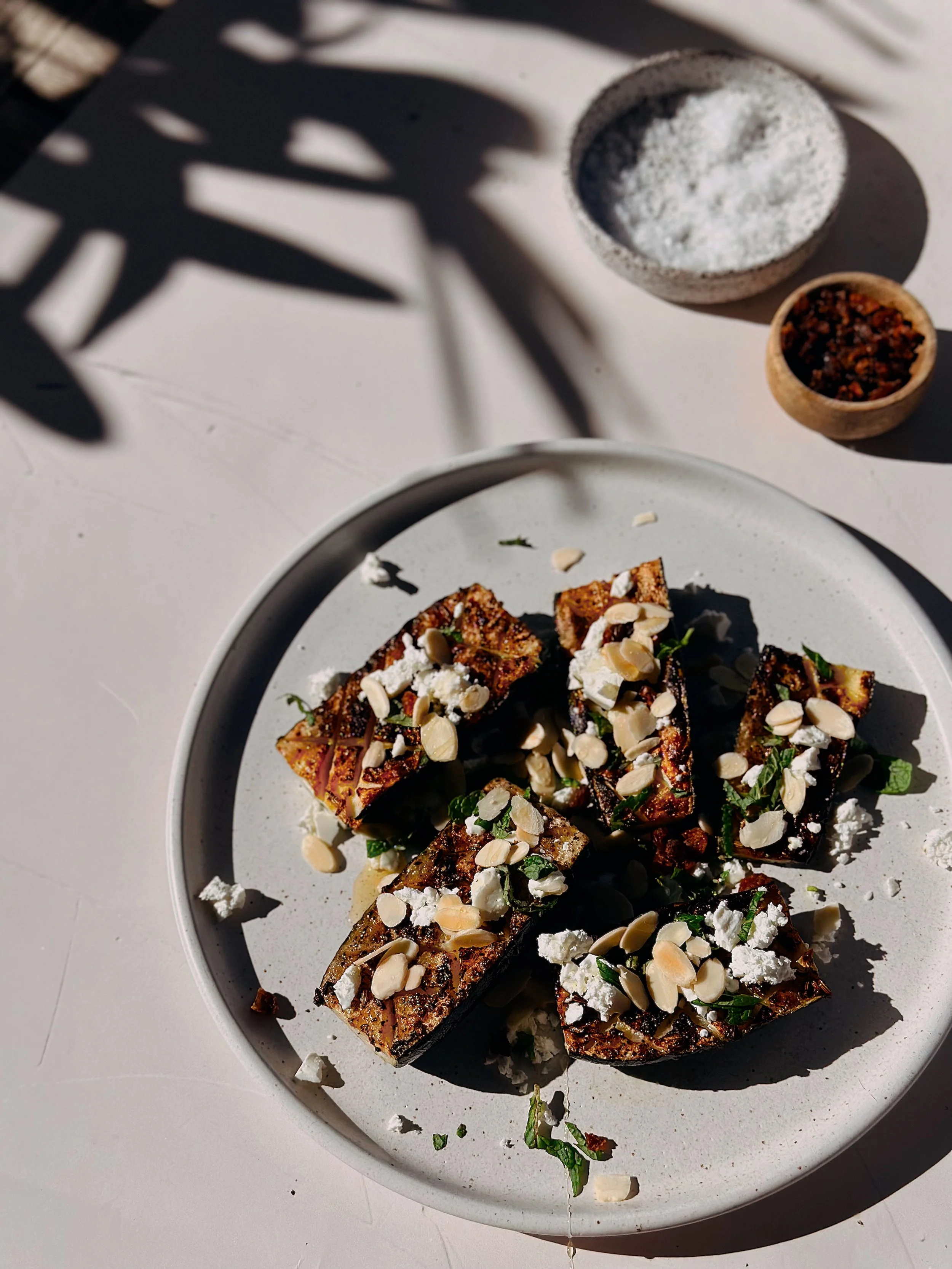 Easy Char Grilled Zucchini w/ Sumac, Feta + Raw Honey