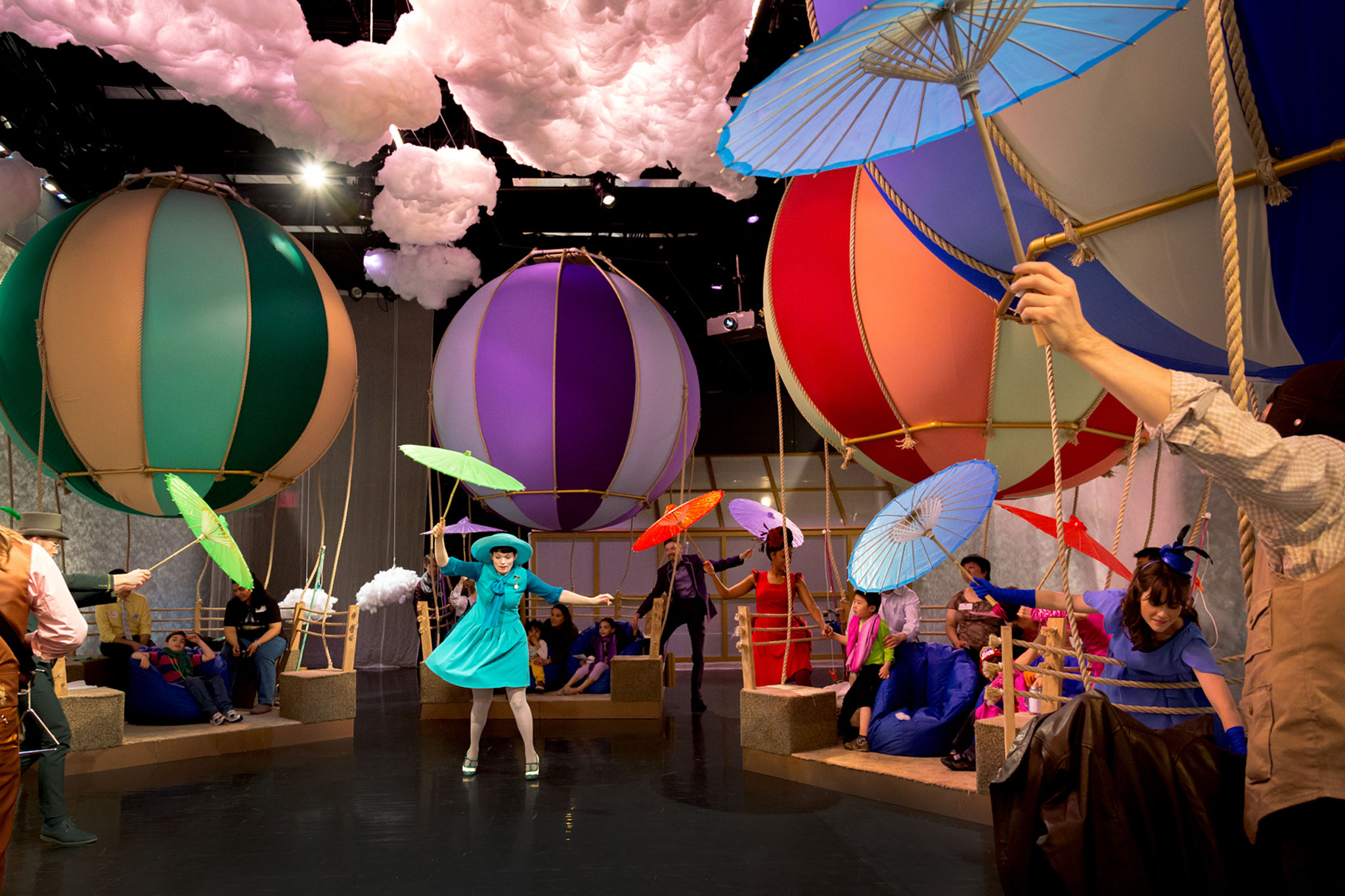  A production photograph of actors and actresses during a performance Up and Away at Lincoln Center Education. 