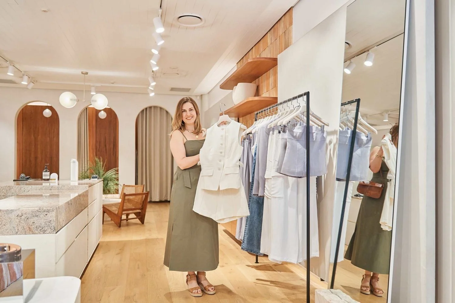 Imogene Whittle, founder of Spree with Me, in a Brisbane boutique
