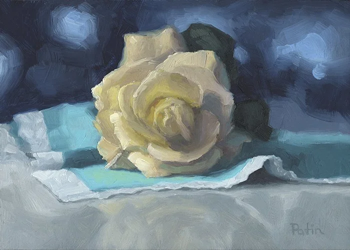 Rose in Midnight Blue, 5x7 oil on panel, Available