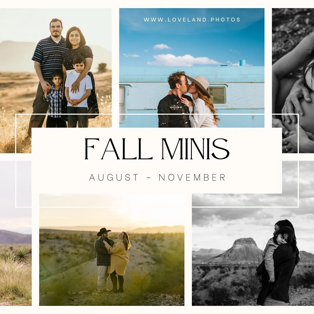 Books are open for fall minis! ♡

Please email (no DM&rsquo;s) me for access to the available dates for the Hill Country or Big Bend region. 

One hour or 30 min sessions!

 Great for families, couples, maternity, or just because. ✨

Can&rsquo;t wait