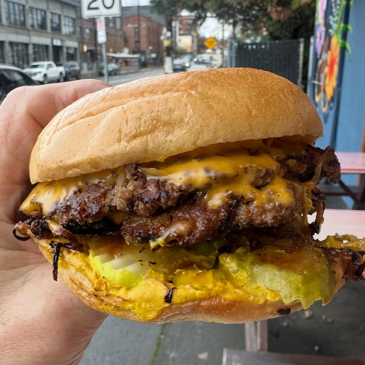 Depression Burger drops today! 

It originated in Oklahoma during the Great Depression and is more commonly known as the Oklahoma Fried Onion Burger. 🍔 ✨ $13! 

Burger balls are smashed on the griddle with A TON of very thinly shaved onions, topped 